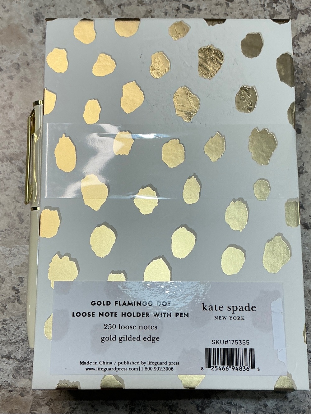 kate spade White Notebook with Gold Foil Dot Pattern and Green Band - Picture 2 of 5